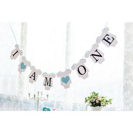 Free Shipping 1 Set I AM ONE Banner Baby 1ST Birthday Garland Sign Photo Props Kids Birthday Party Decoration
