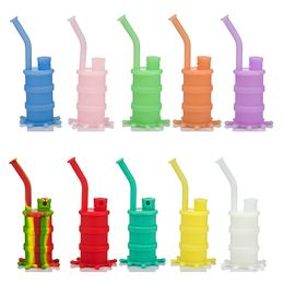 Mini Silicone Bong Water Pipe Colourful 4 Parts Solid Luminous Glow Colour with Silicone Downstem Food grade silicon