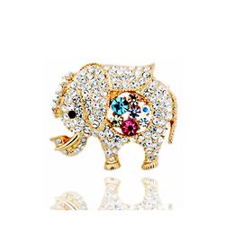 New Cute Elephant Animal Brooches Colourful Rhinestone Flowers Brooch for Women Girls Scarf Pin 18K Gold Plated Jewellery Wholesale