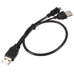 Hight Quality Black PVC Dual USB 2.0 Power Supply Cable Y Shape 2 Type A To One Mini 5Pin Hard Disc USB Cable 100pcs