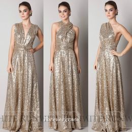 Fashion Golden Sequins Long Bridesmaid Dress Cheap Sparkly Maid of Honor Dress Wedding Guest Gown Custom Made Plus Size