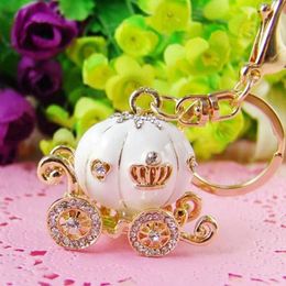 Lovely Pumpkin Carriage Crystal Pendant Charm Purse Handbag Car Keyring Keychain Party Birthday Gift Pink White Colors ZA2959