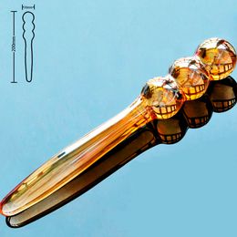 Gold pyrex glass fake penis anal bead dildo butt plug crystal male prostate masturbator adult product sex toys for women men gay 17308