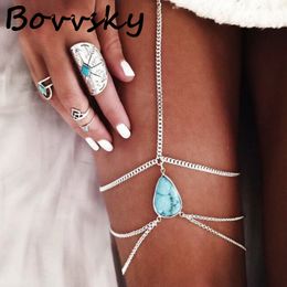 Wholesale- Bovvsky Fashion Boho Antique Silver beads Leg Chains Multilayer Sexy Chain Necklace Women Collar Beach brincos Jewelry