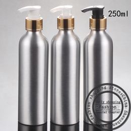 20pcs, 250ml Aluminium bottle+bright gold tangent screw pump,mini travel bottles,cosmetic packaging,refillable bottles
