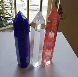 3pcs blue melt +clear melt+red melt quartz crystal wand point unicuspid smelting quartz crystal point healing