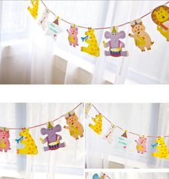 New Arrive 15Pcs/Pack 2M Happy Family Baby Shower Cartoon Animal Garland Striped Paper Flags Banner Decor Birthday Party Supplies For kids