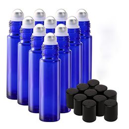 Wholesale Glass Bottles 900pcs/Carton Clear Amber Blue Frosted Thick 10ml Glass Roll On Bottles with SS Roller Ball Black Silver Gold Cap