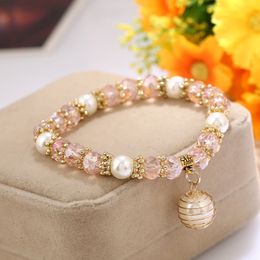 Newest Strands Charms Beads Cute Crystal Bracelet Simulated Pearl Pendant Wedding Jewellery Women Bangles Graduation Gift Bracelets