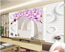 3d wallpaper for room 3D stereo column Roman column space Phalaenopsis TV backdrop wall custom 3d wallpaper