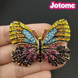 50pcs / Lot 50mm Fashion Butterfly Brooches Multi Color Rhinestone Crystal Enamel Insect Pin Brooch For Women Jewelry