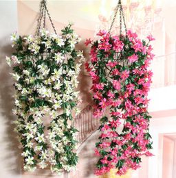 2pcs Hanging Artificial Violet Flower Wall Ivy Garland Vine Greenery For Wedding Home Office Bar Decorative