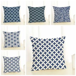vintage blue cushion cover geometric almofadas ethnic chinese wholesaler cojines decorative office home store throw pillow case