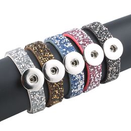 Wholesale- 5 Colors New Unisex Multicolor Rhinestone Leather Bracelet Valentine's Day Gift 18/20mm Snap Button Bracelet Jewelry ZE183