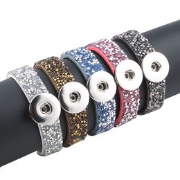 Wholesale- 5 Colours New Unisex Multicolor Rhinestone Leather Bracelet Valentine's Day Gift 18/20mm Snap Button Bracelet Jewellery ZE183