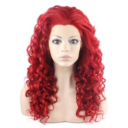 Long Curly Hand Tied Synthetic Lace Front Red Cosplay Wig