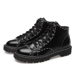 Woman Fashion Genuine Leather Motorcycle Ankle Boots Female Lace Up Low Heel Platform Comfortable Spring Autumn Shoes