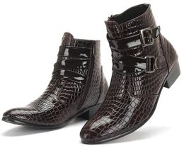 Fashion Crocodile Patent Leather Men Boots Leather Men Ankle Boots Casual Leather Men Shoes