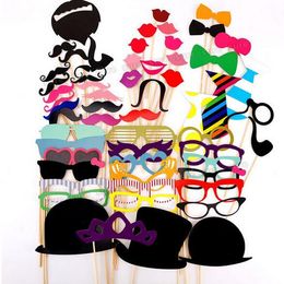 photobooth props 58pcs/set Funny party decoration with lips beard moustaches glasses spider and sticks wedding Decoration Prop