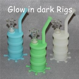 wholesale mini glow in the dark silicone rigs dab jar silicone bongs water pipe silicon oil drum rigs free dhl