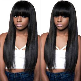 Top Quality Long Straight Wig Simulation Human Hair Wigs Long Silky Straight Wigs With Full Bangs For Black Women In Stock