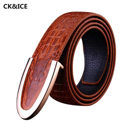 Wholesale- Hot 2017 Man Fashion Belt Casual Cow Split Leather Leather Belt Men Business Crocodile Grain Smooth Buckle Men Brand Belts 105CM