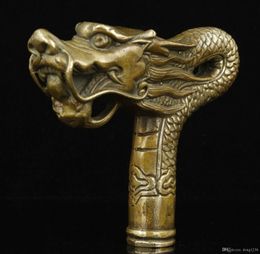 Superb China Old Handwork Bronze Dragon Statue Cane Head Walking Stick