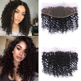 Afro Curly Hair Frontal Closure 13x4 Ear to Ear Lace Frontal Closure With Bleached Knots Natural Color 1B Human Remy Hair Extensions