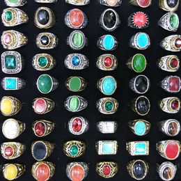 Mixed Lot Gold Plated Silver Plated Natural Stone Rings Archaic Chinese Style Rings 50pcs Wholesale