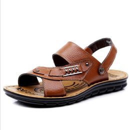 Men Sandals Cow Leather Sandals Men Fashion Brown Comfortable Leisure Brand Shoes Men Beach Sandals Slippers Plus Size