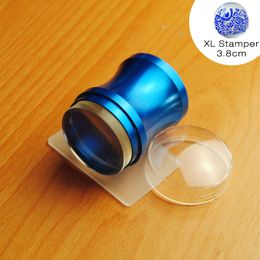 Wholesale- New 3.8cm Metal Blue Nail Art Stamper XL Clear Jelly Silicone Head Plastic Plate Scraper Cap Polish Stencil DIY Stamping Tools