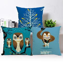 Owl throw pillows pillow covers with double sides printing linen cotton throw pillow case 17.7x17.7inch