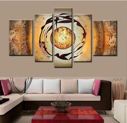 Framed 5 Panel Large Hand-painted Modern Abstract Oil Painting on Canvas Home Living Room Decor Picture Wall Art AMP6