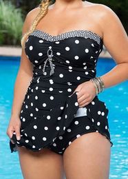 New Polka Dot Super Plus Size Two Pieces Swim Skirt Swimwear Women 2016 Swimdress Tankini Swimwear Big Size Bathing Suit''gg''YKEB