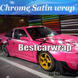 Top quality Pink Satin Car Wrap Vinyl styling Foil Satin - Chrome Vehicle WRAPPING skin Luxury wraps sticker size 1.52x20m/Roll