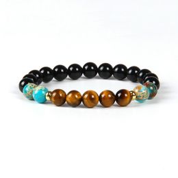 New Designs Summer Bracelet Wholesale 10pcs/lot 8mm Black Onyx & Sea Sediment Tiger Eye Stone Beads Bracelets