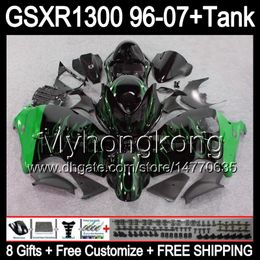 8gift For SUZUKI Hayabusa GSXR1300 96 97 98 99 00 01 13MY84 green flames GSXR 1300 GSX-R1300 GSX R1300 02 03 04 05 06 07 Fairing gloss black