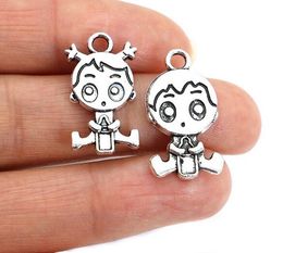 200PCS/lot zinc alloy Boy Girl Charms Antique Silver Plated Pendant Bracelet for DIY Jewellery Pendant Charms Making Finding