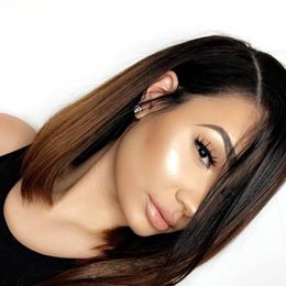 Lace Wigs Ombre Two Tone T1b/30 Lace Front Wig Short Bob Straight 130 Density Brazilian Virgin Human Hair Natural Hairline Gluel Bleached Knots