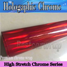 Red Chrome Holographic Vinyl Film For car Wrap Covers with Air bubble Free Rainbow Chameleon Chrome Wrap covering Foil 1.52x20m/Roll 5x67ft