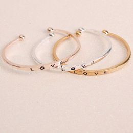 2017 Fashion texture female minimalist LOVE Letter Cuff Bangles bracelets For women Gold Silver Rose Gold 3 Colours Valentine's Day Gift