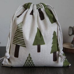 jute drawstring bag Canada - Green Tree Linen Gift Drawstring Bag 8x10cm 9x12cm 10x15cm 13x17cm Party Candy Sack Makeup Jewelry Jute Packaging Pouch