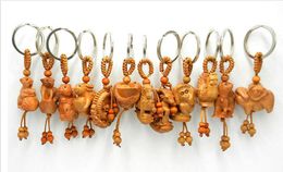 500pcs Bag Parts Chinese Style 3D Wooden Carving artwork Chinese zodiac Charms Keychain Fashion Backpack Chain Pendant