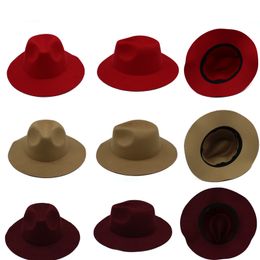 British Style Autumn Winter Wide Brim Hats for Women Girls Vintage Wool Solid Ladies Fedoras Soft Jazz Caps Hats 7 Colors