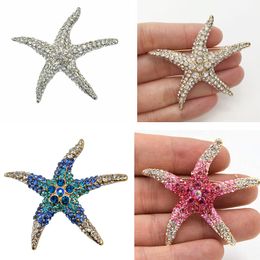 High Quality Hot Selling Pink Crystal Big Starfish Brooch Wedding Bridal Bouquet Luxury Brooch Pins Sparkling Diamante Star Pins For Women