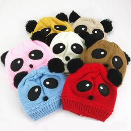 Invierno Cálido Fleece Animal Bebé Panda Gorros de Punto Sombrero Niños Niños Lindo de Dibujos Animados Pom Pom Crochet Cap
