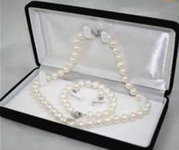 8-9MM White Akoya Cultured Pearl Necklace Bracelet Earring Set