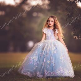 Communion Dresses for Little Girls with Cap Sleeves and V Back Real Photos Blush Luxurious Flower Girl's Dress Floor Length
