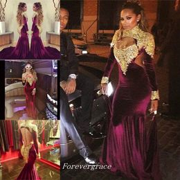 Burgundy Backless Long Sleeve Prom Dress Dubai Kaftan Appliques Long Women Evening Party Reception Gown Custom Made Plus Size