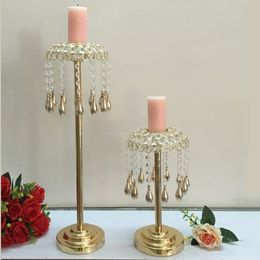 Golden Crystals Candle Holder Wedding Table Candelabra/ Centerpiece Delicate Wind Chimes Type Decoration Candlestick 10 PCS / Lot